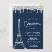 Invitation Parties scintillant d'argent Tour Eiffel, Drives Q (Devant)
