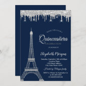Invitation Parties scintillant d'argent Tour Eiffel, Drives Q (Devant / Derrière)