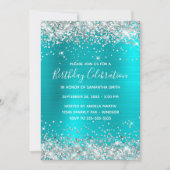 Invitation Parties scintillant d'argent Turquoise Blue Foil A (Devant)