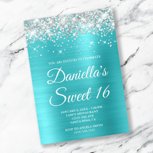 Invitation Parties scintillant d'argent Turquoise Blue Foil S