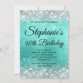 Invitation Parties scintillant d'argent Turquoise Foil Fancy (Devant)