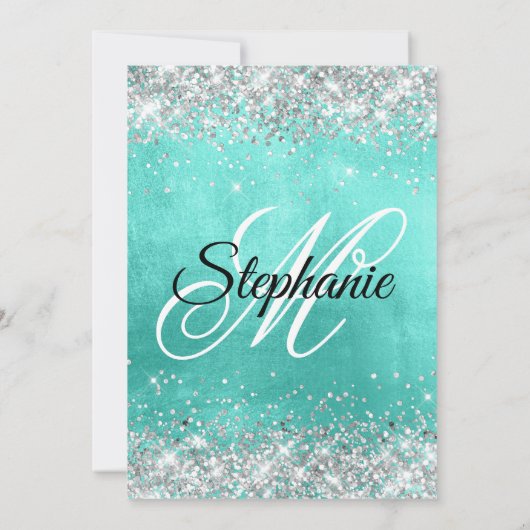 Invitation Parties scintillant d'argent Turquoise Foil Fancy (Dos)