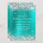 Invitation Parties scintillant d'argent Turquoise Foil fête d (Devant / Derrière)