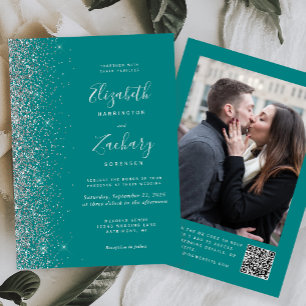 Invitation Parties scintillant d'argent Turquoise moderne pho