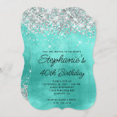 Invitation Parties scintillant d'argent Turquoise Monogramme  (Devant / Derrière)