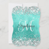 Invitation Parties scintillant d'argent Turquoise Monogramme  (Dos)