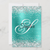 Invitation Parties scintillant d'argent Turquoise Monogramme  (Dos)