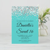 Invitation Parties scintillant d'argent Turquoise Sweet 16 (Debout devant)