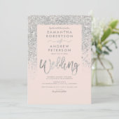 Invitation Parties scintillant d'argent typographie mariage r (Debout devant)