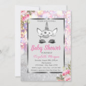 Invitation Parties scintillant d'argent Unicorn, Baby shower  (Devant)