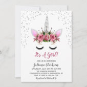 Invitation Parties scintillant d'argent Unicorn Princess Baby (Devant)