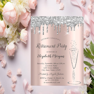 Invitation Parties scintillant d'argent verre gouttes Rose or