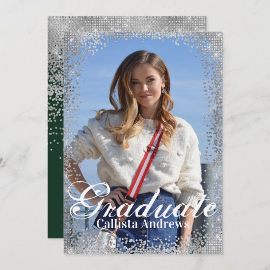 Invitation Parties scintillant d'argent vert Confetti (Devant / Derrière)