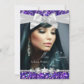Invitation Parties scintillant d'argent violet Bow Photo Quin (Devant)