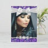 Invitation Parties scintillant d'argent violet Bow Photo Quin (Debout devant)