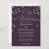 Invitation Parties scintillant d'argent violet Confetti Maria (Devant)