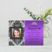 Invitation Parties scintillant d'argent violet Damas Photo Sw (Debout devant)