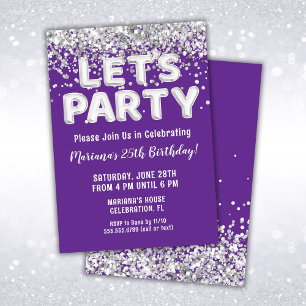 Invitation Parties scintillant d'argent violet fête d'anniver