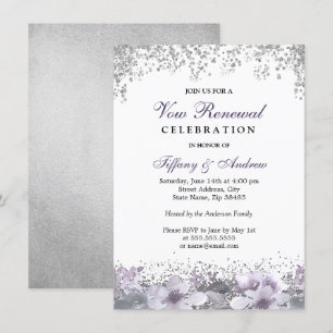 Invitation Parties scintillant d'argent violet fleuri Vow Ren