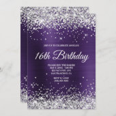 Invitation Parties scintillant d'argent Violet foncé Ombre Fo (Devant / Derrière)
