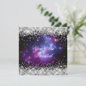 Invitation Parties scintillant d'argent violet Galaxy Mariage (Debout devant)