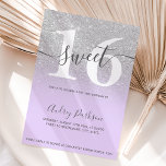 Invitation Parties scintillant d'argent violet lilas ombre gi<br><div class="desc">Parties scintillant d'argent pastel violet lavande script calligraphie typographie douce invitation fête de 16 ans.Parfait pour une soirée moderne élégant sweet sixteen.</div>