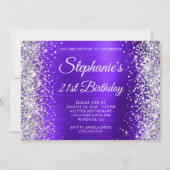 Invitation Parties scintillant d'argent Violet Monogramme 21e (Devant)