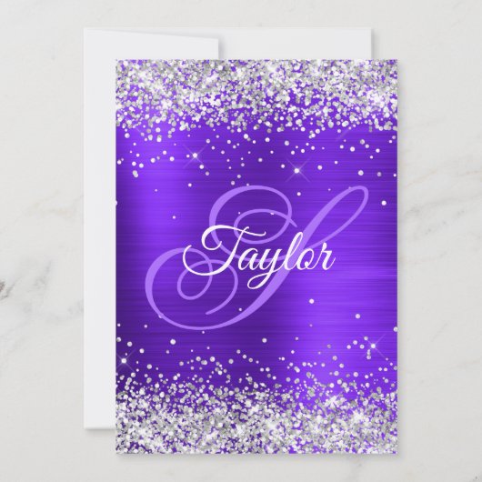 Invitation Parties scintillant d'argent violet Monogramme 30e (Dos)