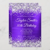 Invitation Parties scintillant d'argent violet Monogramme 30e (Devant / Derrière)