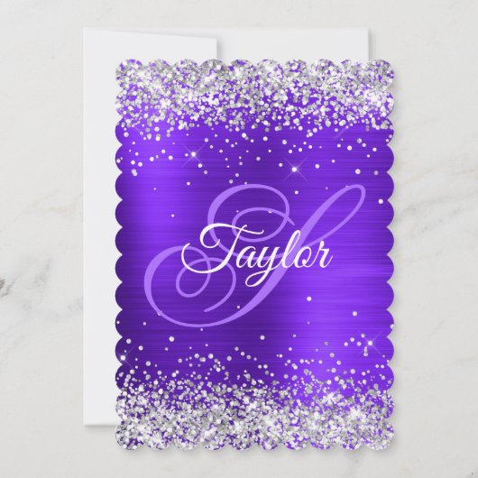Invitation Parties scintillant d'argent violet Monogramme 50e (Dos)