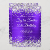 Invitation Parties scintillant d'argent violet Monogramme 50e (Devant / Derrière)