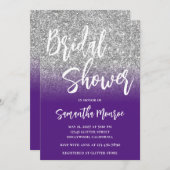 Invitation Parties scintillant d'argent violet ombre QR Code  (Devant / Derrière)