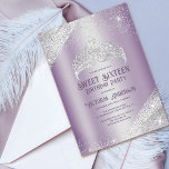 Invitation Parties scintillant d'argent violet Princesse Tiar<br><div class="desc">Cette invitation à la fête d'anniversaire glamour et girly sweet sixteen est parfaite pour la fille élégante et branchée. Il est doté d'une couronne de tiare argentée brillante imbriquée avec des confettis de poussière de parties scintillant mouchetée et éclaboussée sur un arrière - plan métallique de rêve violet. C'est élégant,...</div>