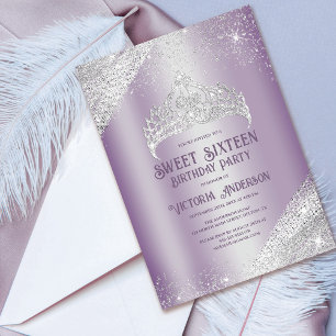 Invitation Parties scintillant d'argent violet Princesse Tiar