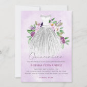 Invitation Parties scintillant d'argent violet robe florale Q (Devant)
