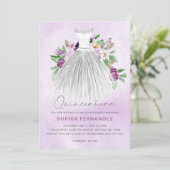 Invitation Parties scintillant d'argent violet robe florale Q (Debout devant)