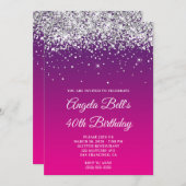 Invitation Parties scintillant d'argent violet rose dégradé 4 (Devant / Derrière)