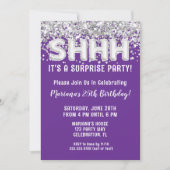Invitation Parties scintillant d'argent violet Surprise fête  (Devant)