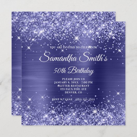 Invitation Parties scintillant Dark Periwinkle et Foil 50e an (Devant / Derrière)