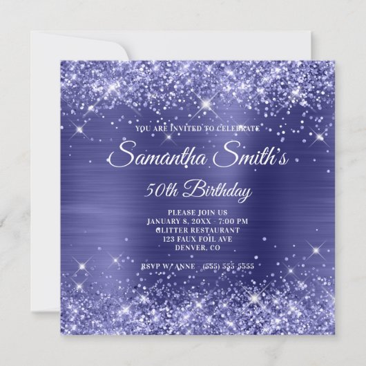 Invitation Parties scintillant Dark Periwinkle et Foil 50e an (Devant)
