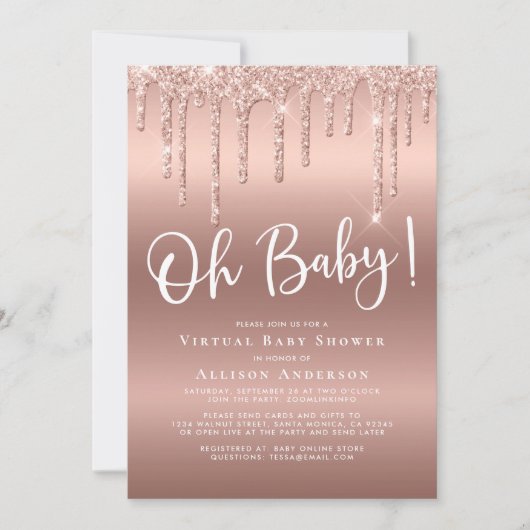 Invitation Parties scintillant de Baby shower virtuel Rose Go (Devant)