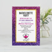 Invitation Parties scintillant de Bachelorette rose et violet (Debout devant)