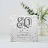 Invitation Parties scintillant de ballon d'argent 80e anniver (Debout devant)
