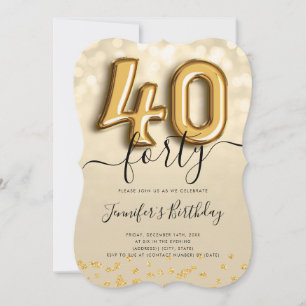 Invitation Parties scintillant de ballon or 40e anniversaire