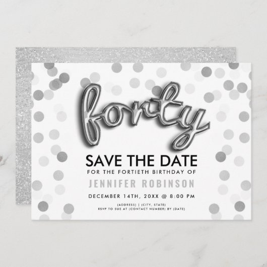 Invitation Parties scintillant de ballons d'argent Confetti 4 (Devant / Derrière)