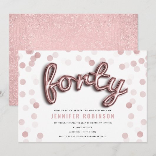 Invitation Parties scintillant de ballons d'or Rose moderne 4 (Devant / Derrière)