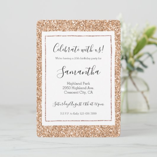 Invitation Parties scintillant de broche Rose Gold Blush Glit (Debout devant)
