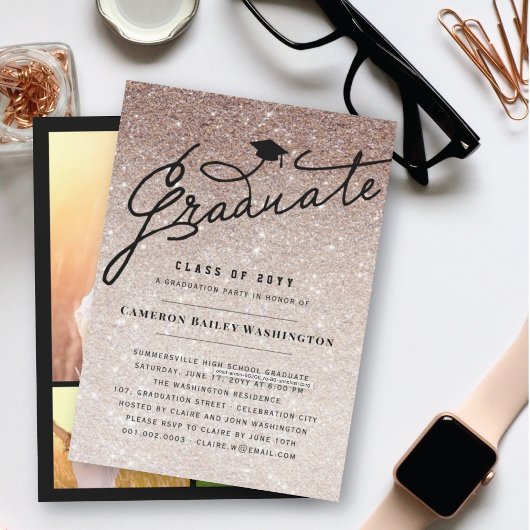 Invitation Parties scintillant de bronze Stylish Graduate Gra