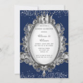 Invitation Parties scintillant de cadre bleu marine et argent (Devant)