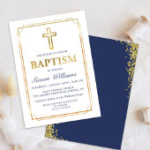 Invitation Parties scintillant de cadre d'or moderne Marine B